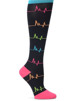 Black Multi EKG Nurse Mates Compression Socks Wide Calf